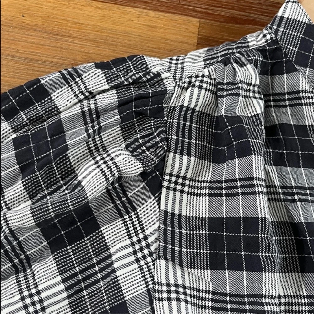 Unsubscribed $280 Plaid Puff Long Sleeves Blouse L NWOT Black White Boho